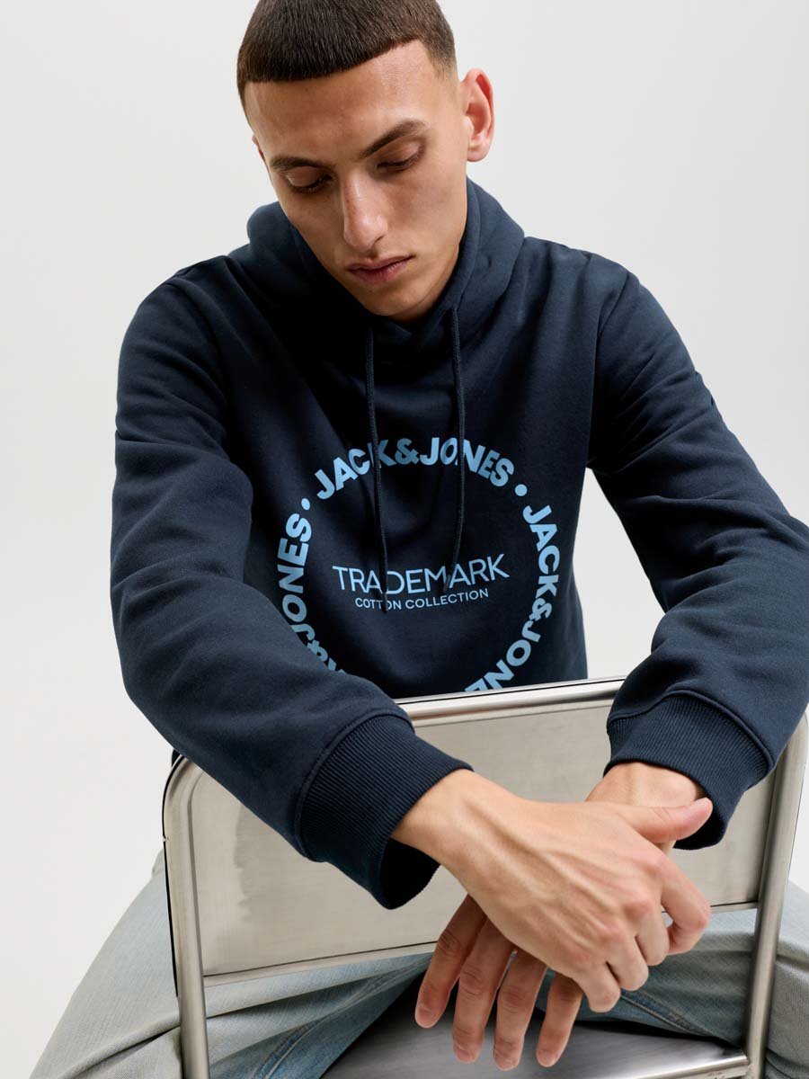 Navy Blue Printed Pullover Hoodie