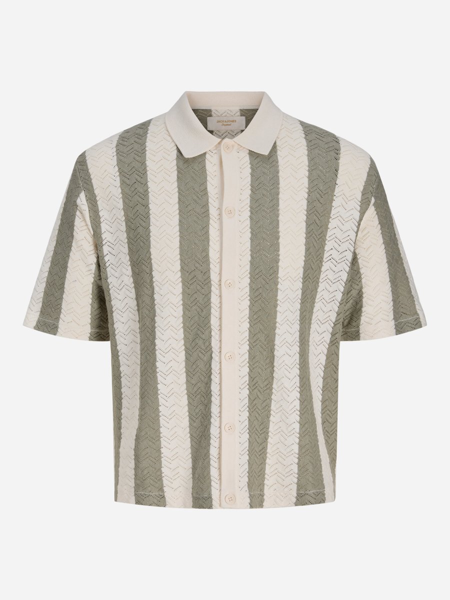 Off White Striped Knit Polo Shirt