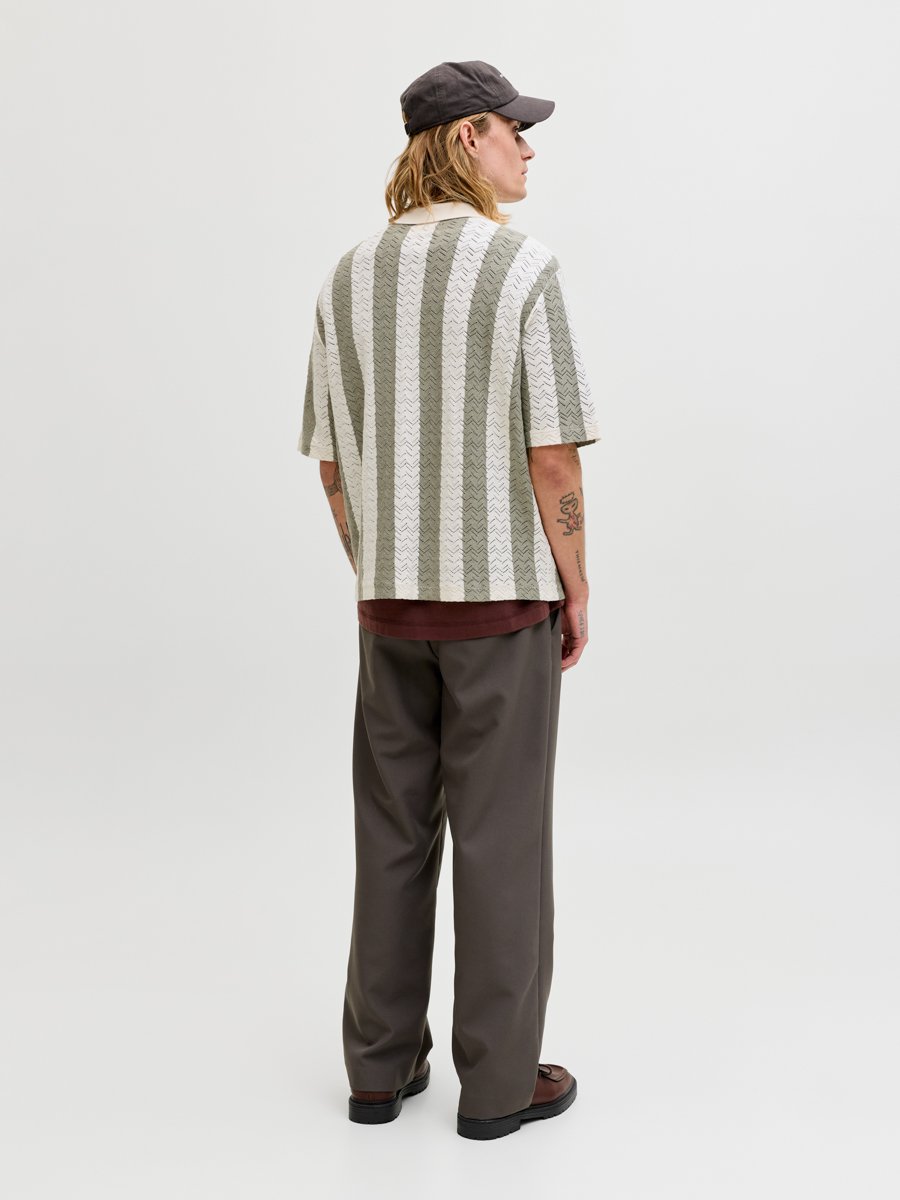 Off White Striped Knit Polo Shirt
