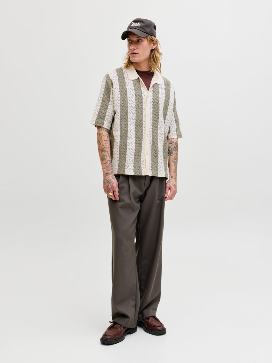Off White Striped Knit Polo Shirt