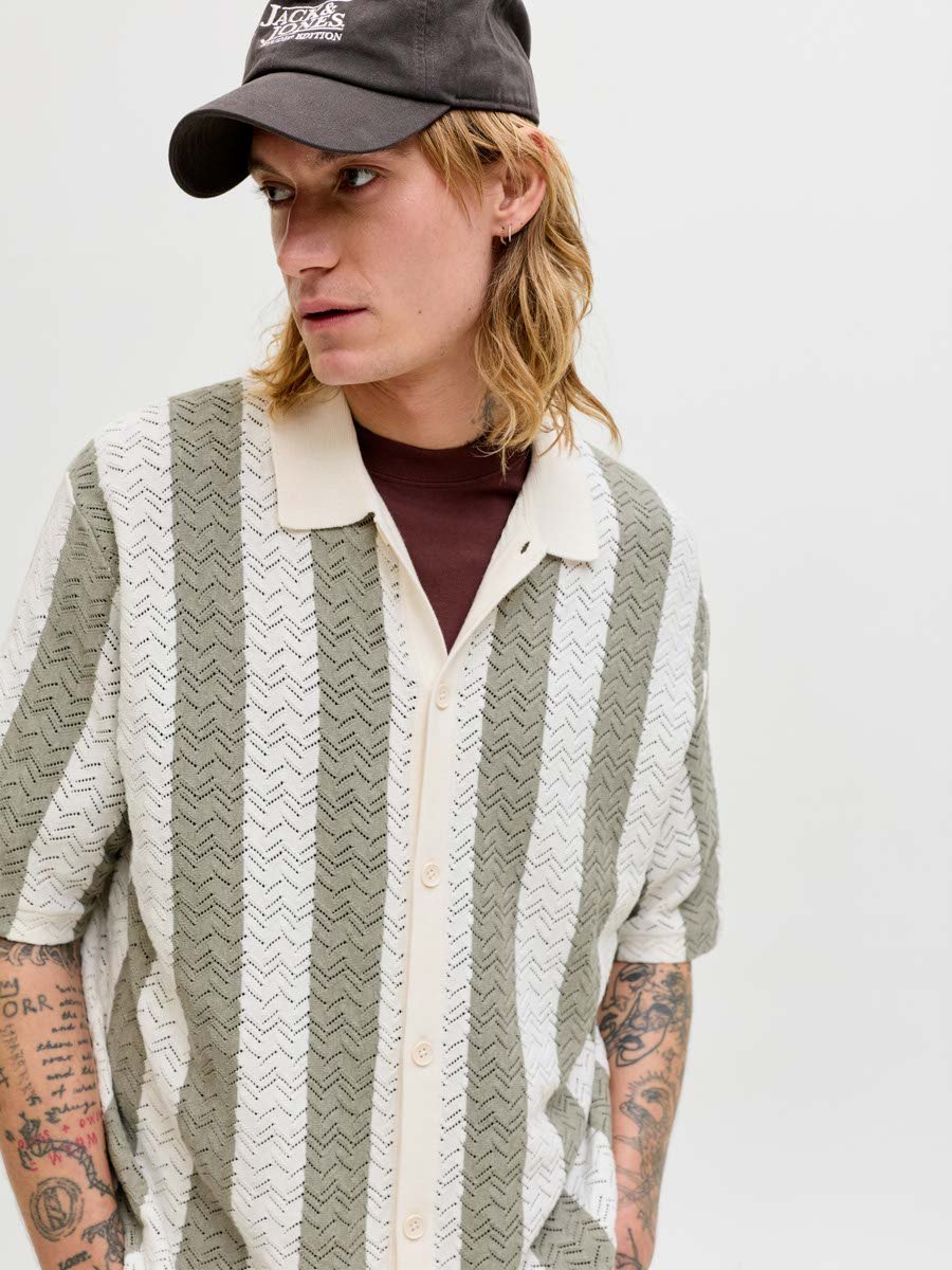 Off White Striped Knit Polo Shirt