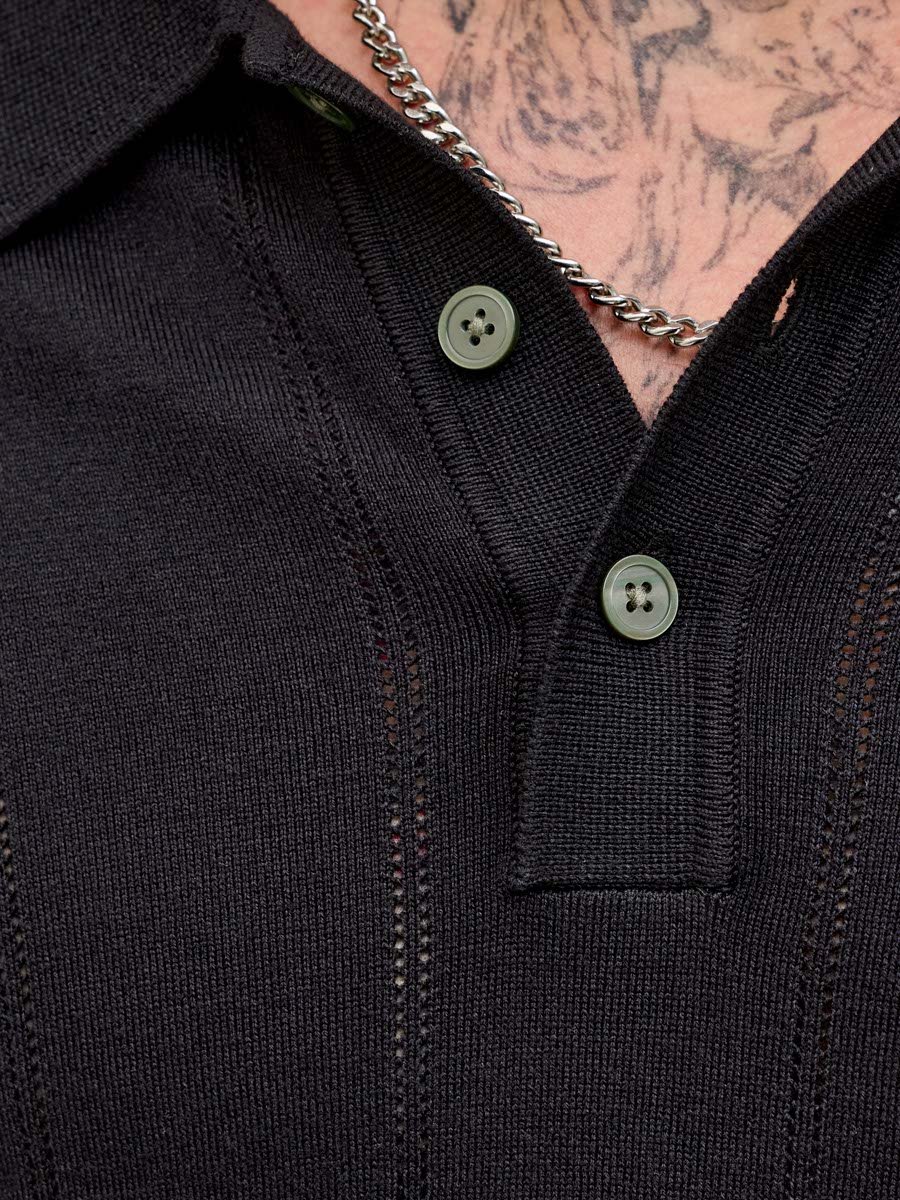 Black Structure Knit Polo