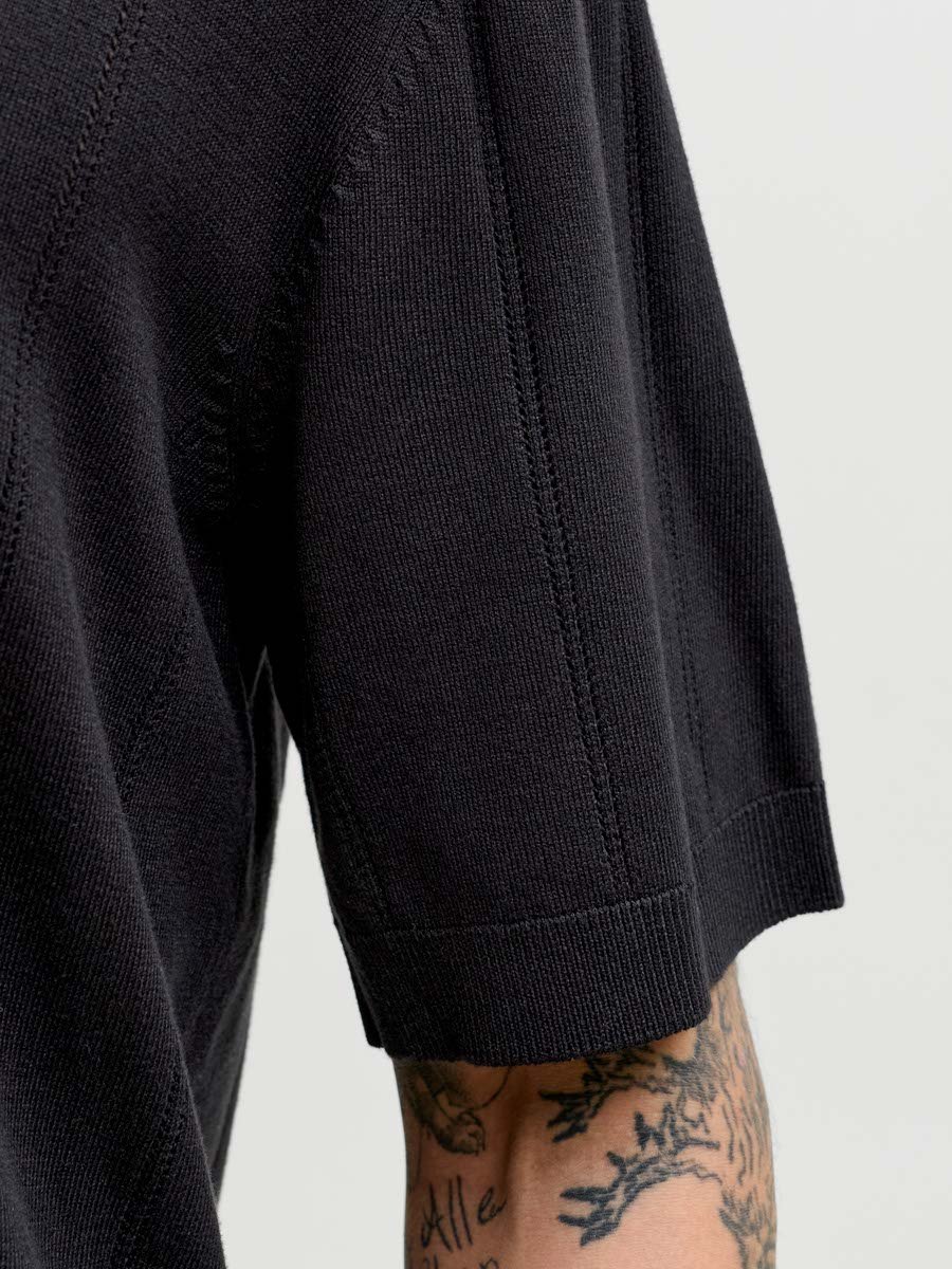 Black Structure Knit Polo