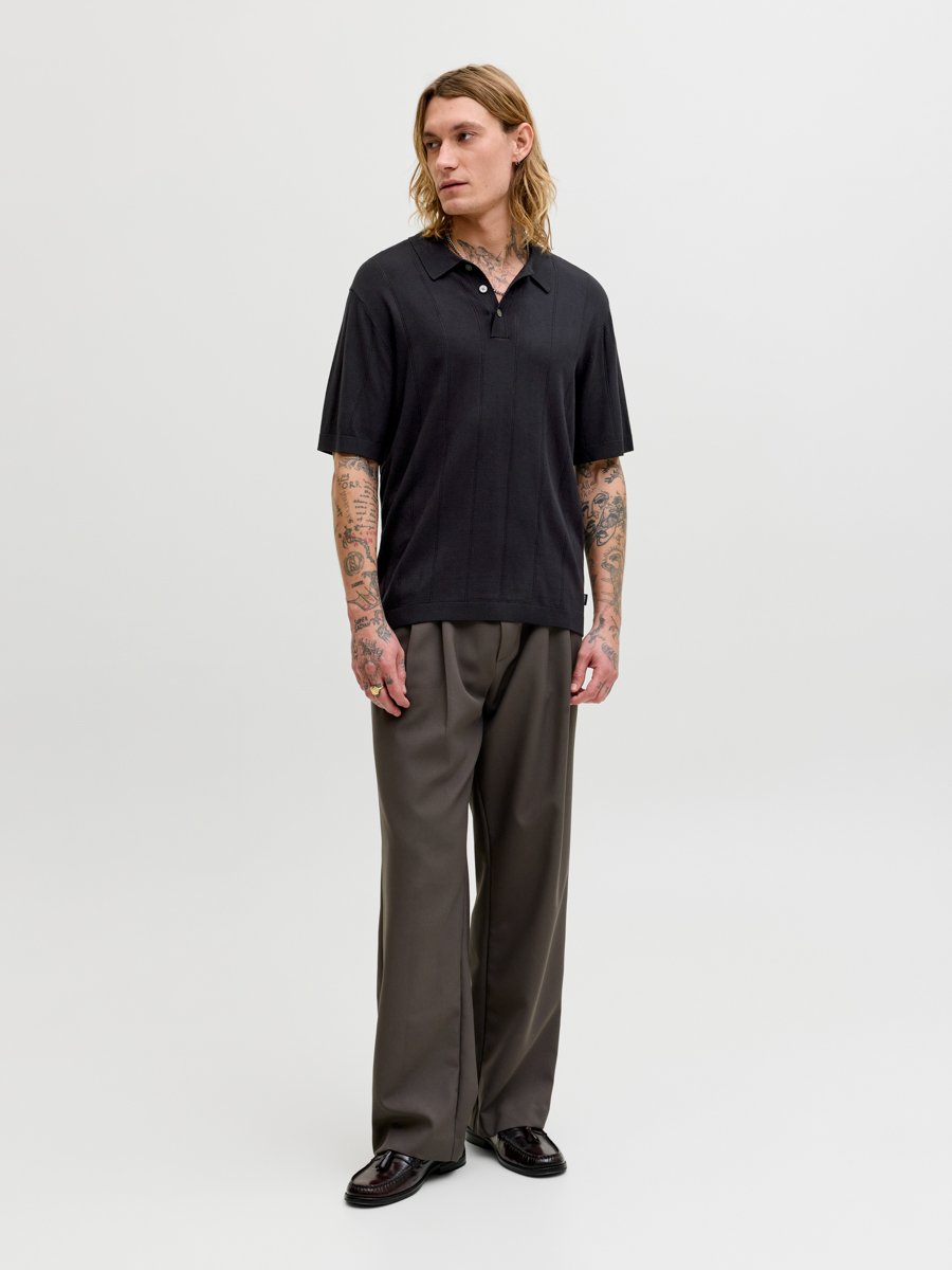 Black Structure Knit Polo
