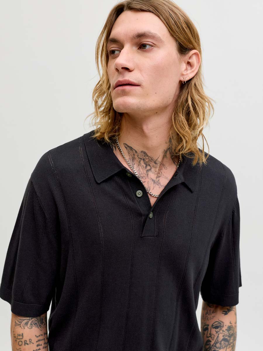 Black Structure Knit Polo