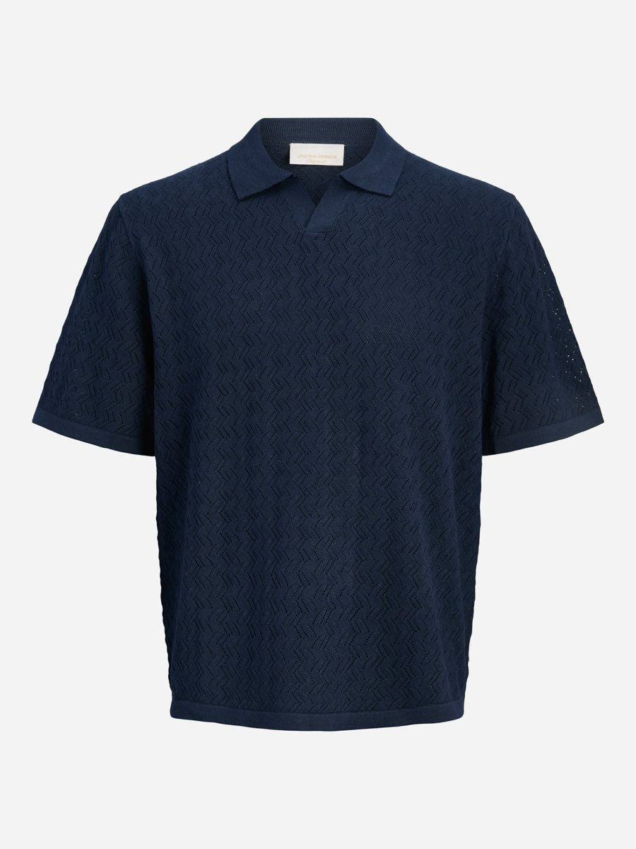 Navy Blue Knit Polo with Short Sleeve