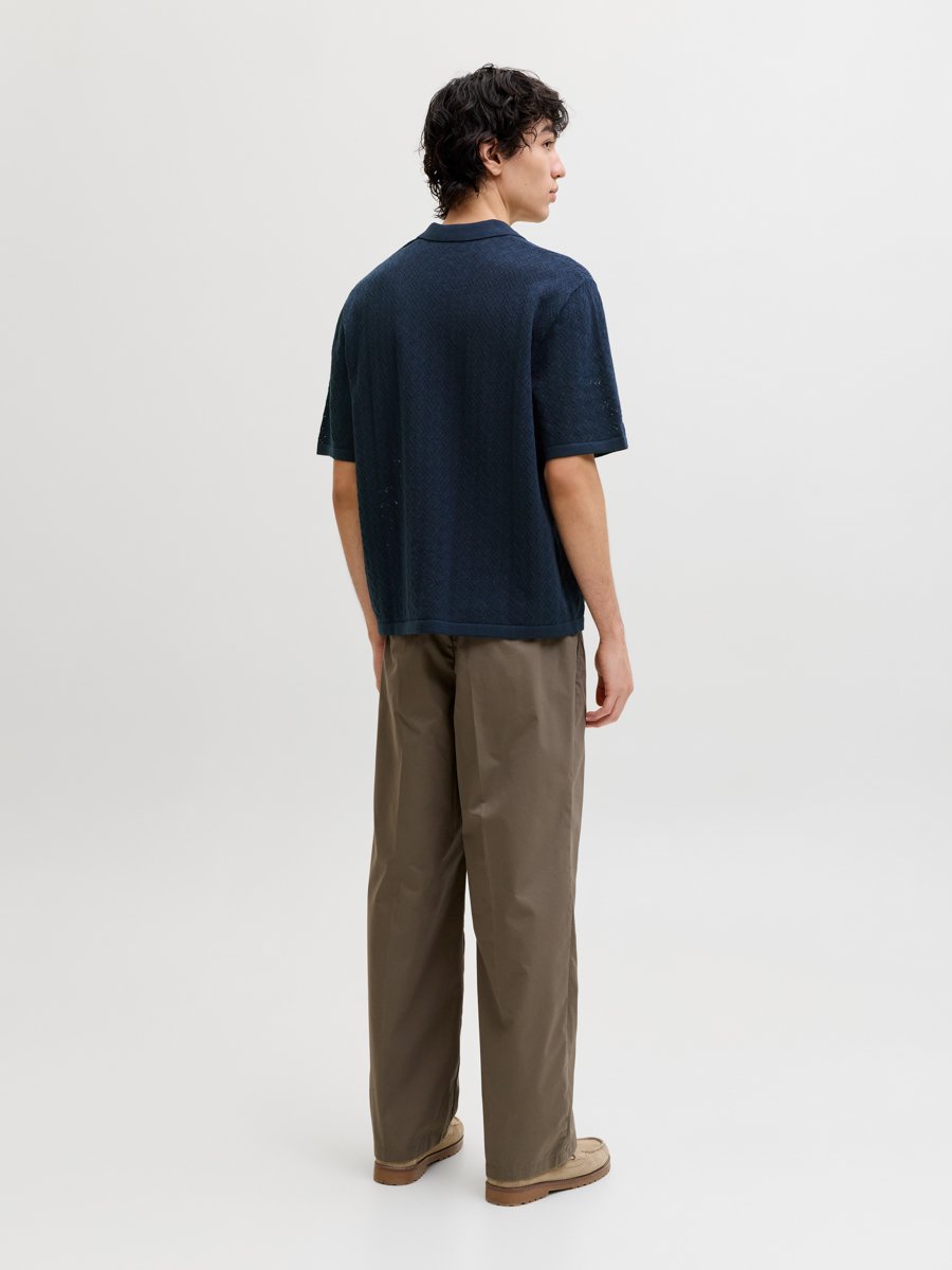 Navy Blue Knit Polo with Short Sleeve