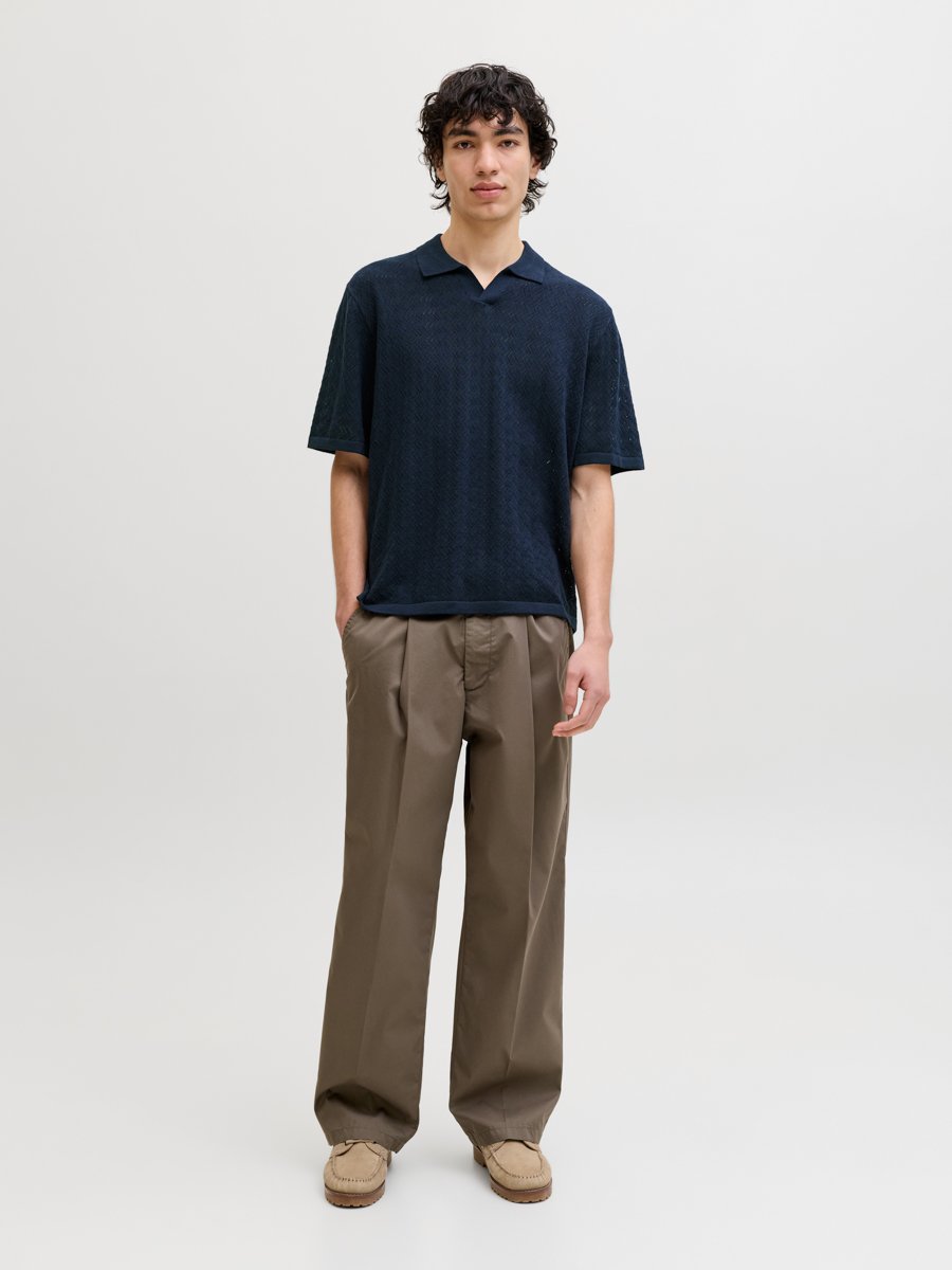 Navy Blue Knit Polo with Short Sleeve