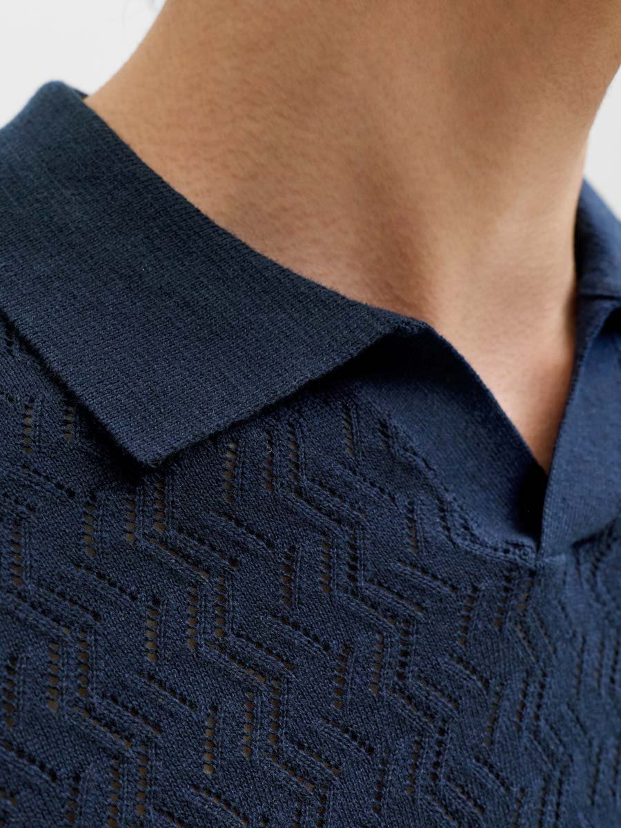 Navy Blue Knit Polo with Short Sleeve