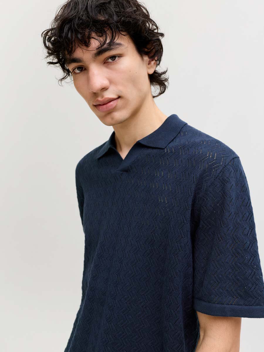Navy Blue Knit Polo with Short Sleeve