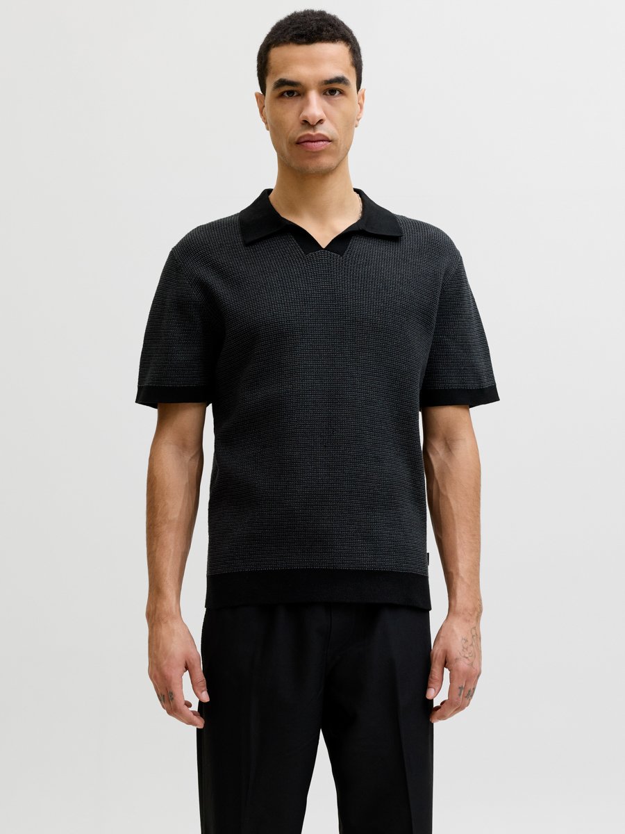 Black Solid Knit Polo