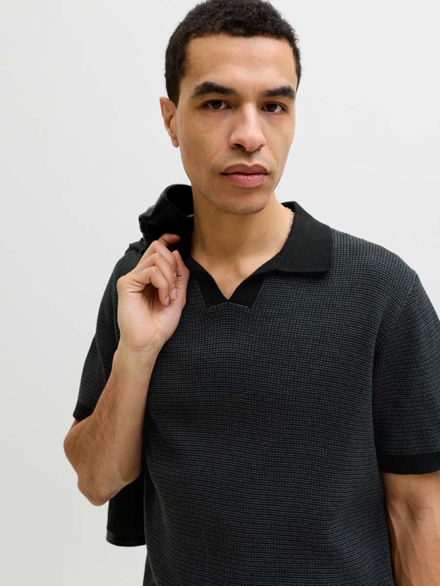Black Solid Knit Polo