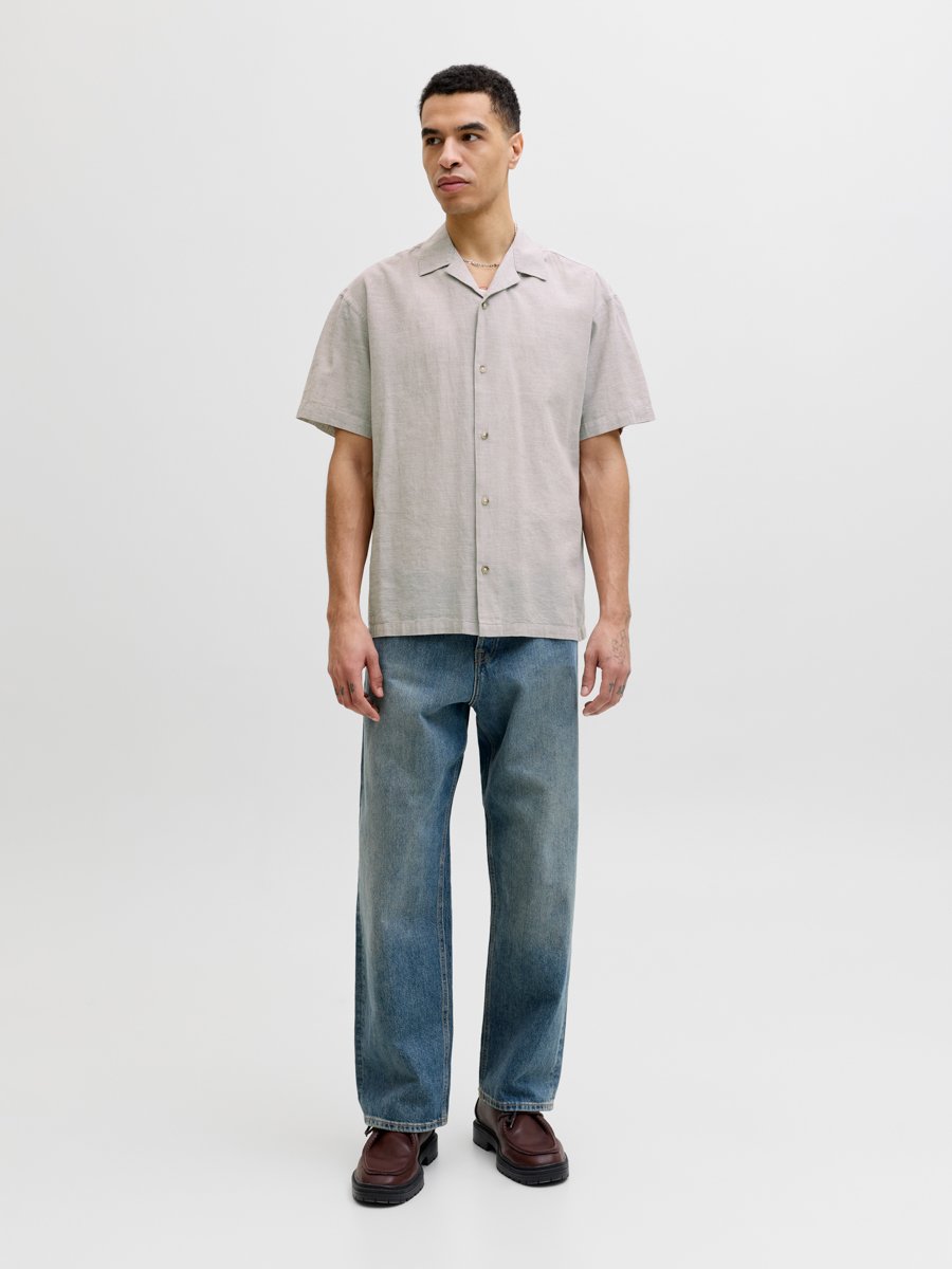 Beige Plain Resort Collar Linen Blend Shirt
