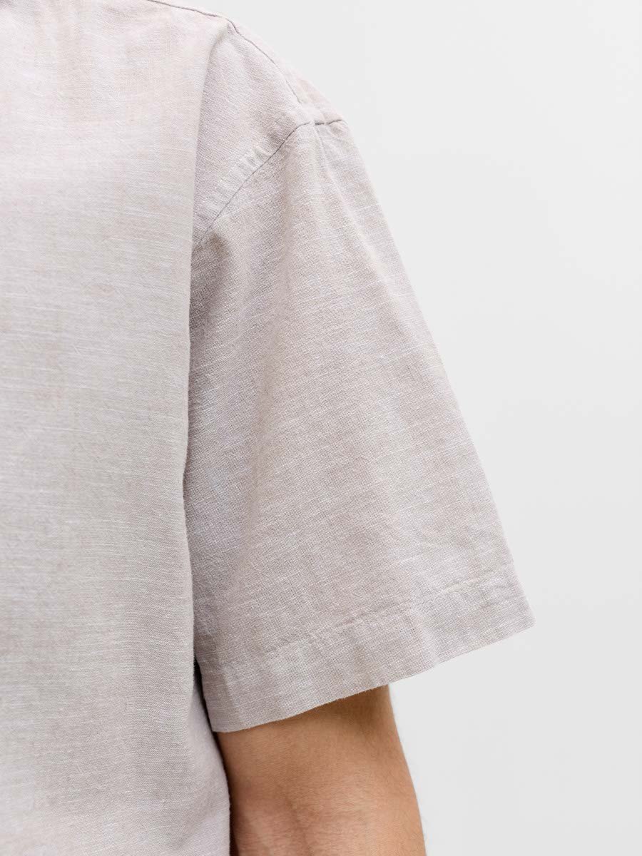 Beige Plain Resort Collar Linen Blend Shirt