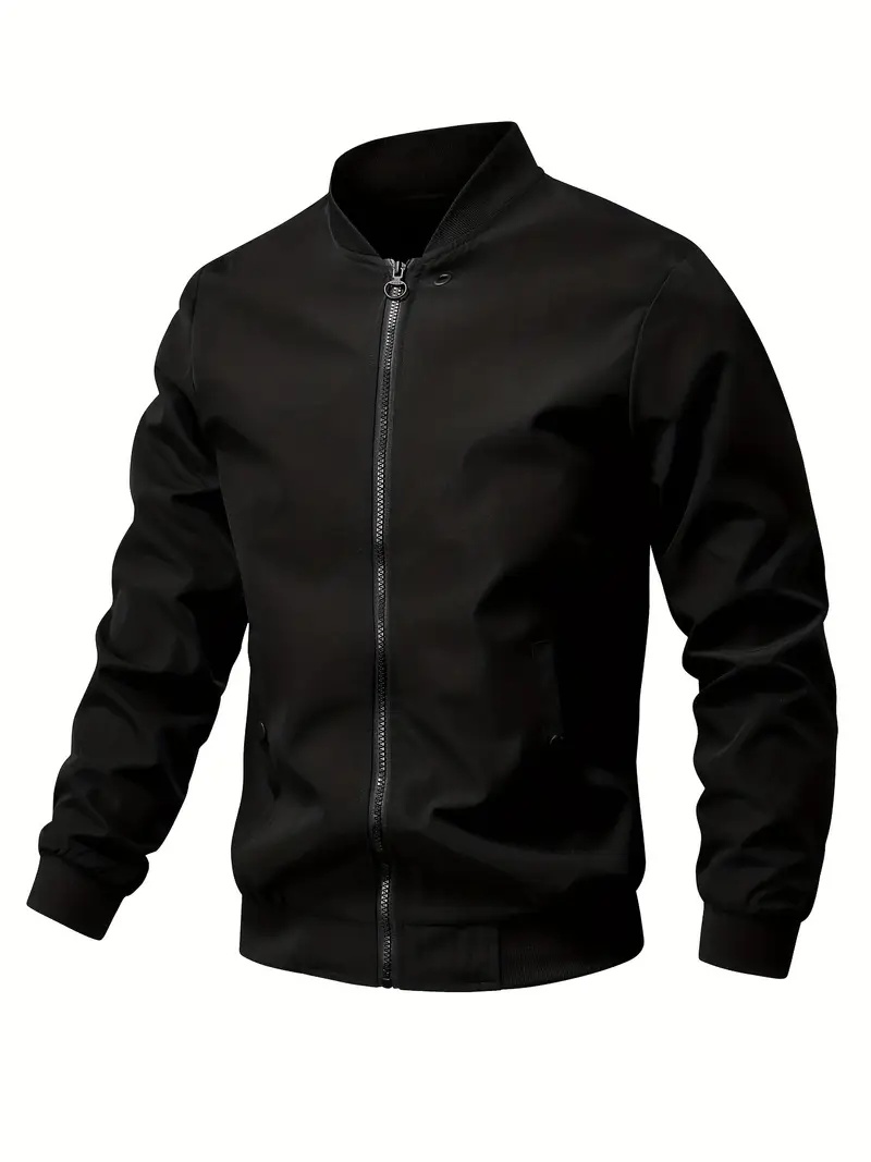 Men Black Zip-Up Bomber Jacket