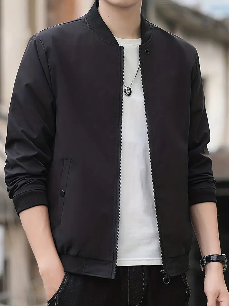 Men Black Zip-Up Bomber Jacket