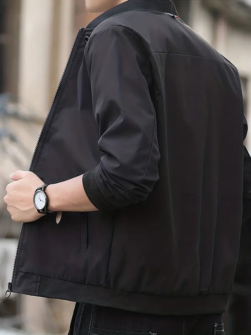Men Black Zip-Up Bomber Jacket