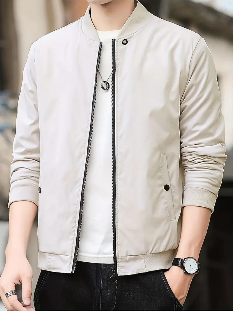 Men Black Zip-Up Bomber Jacket