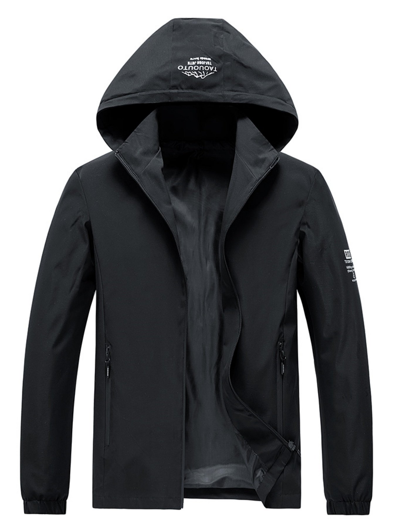 Men Black Hooded Zip Jacket