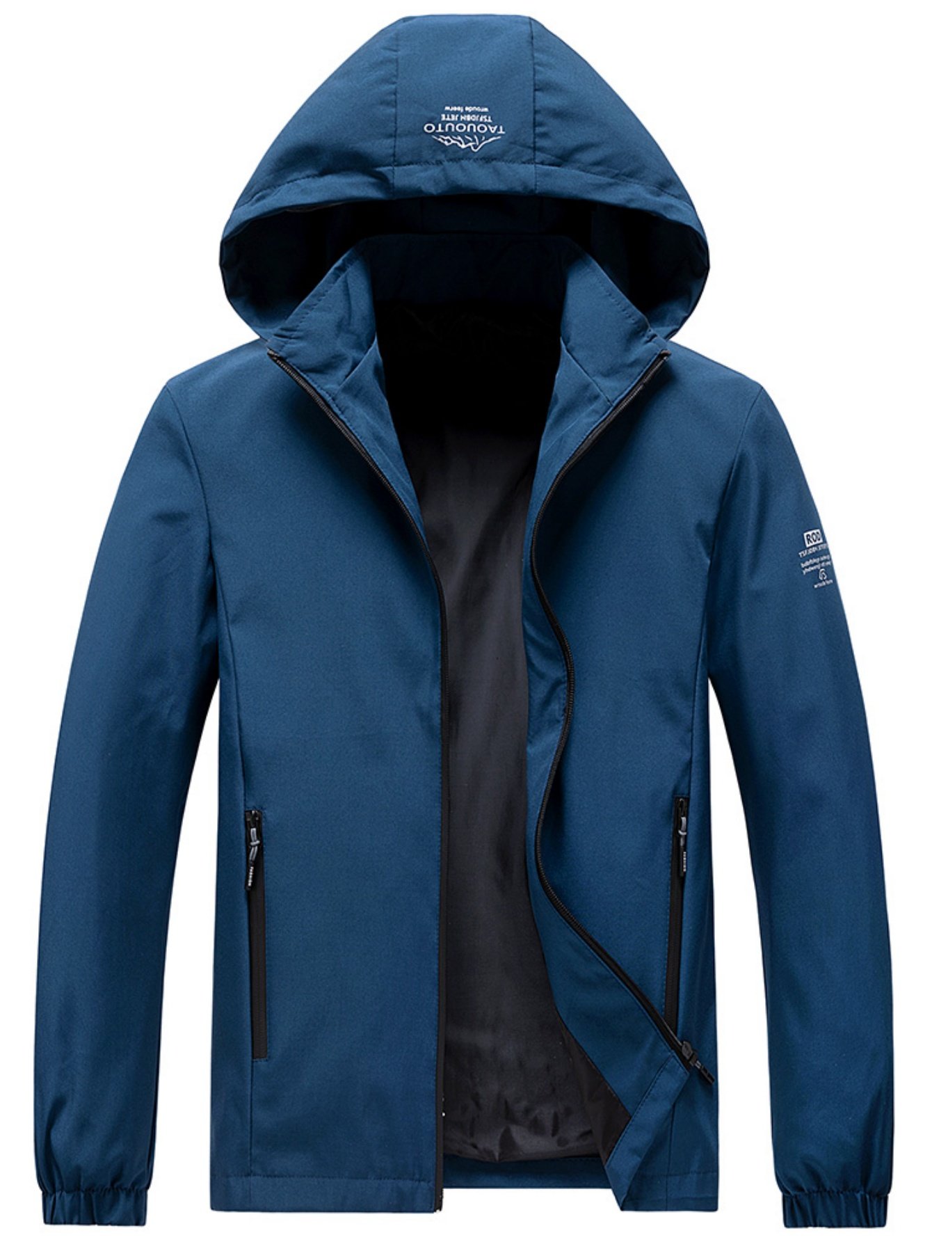 Men Blue Hooded Zip-Up Jacket