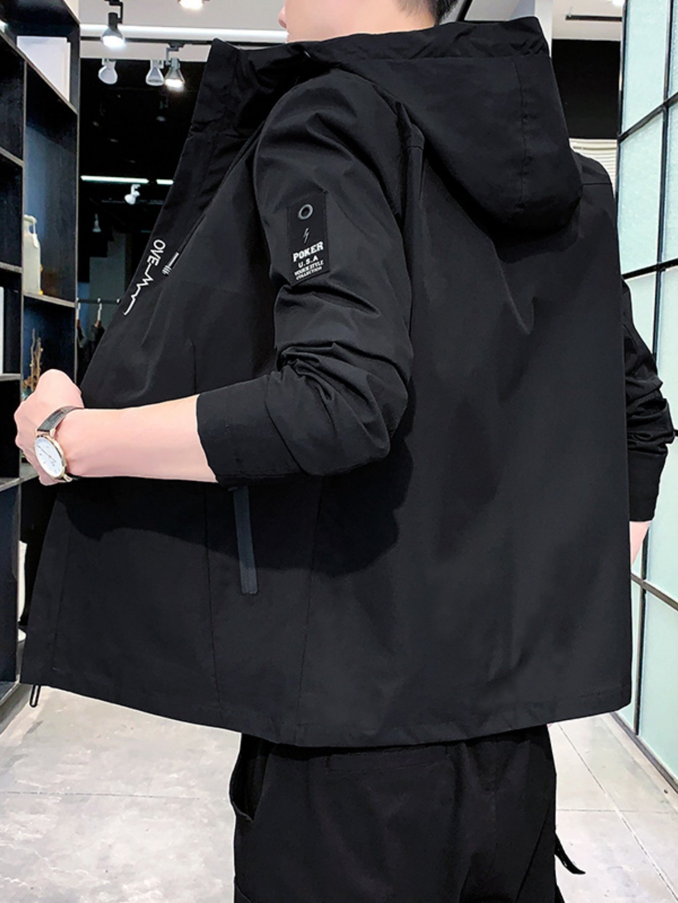 Men Black Hooded Zip Jacket