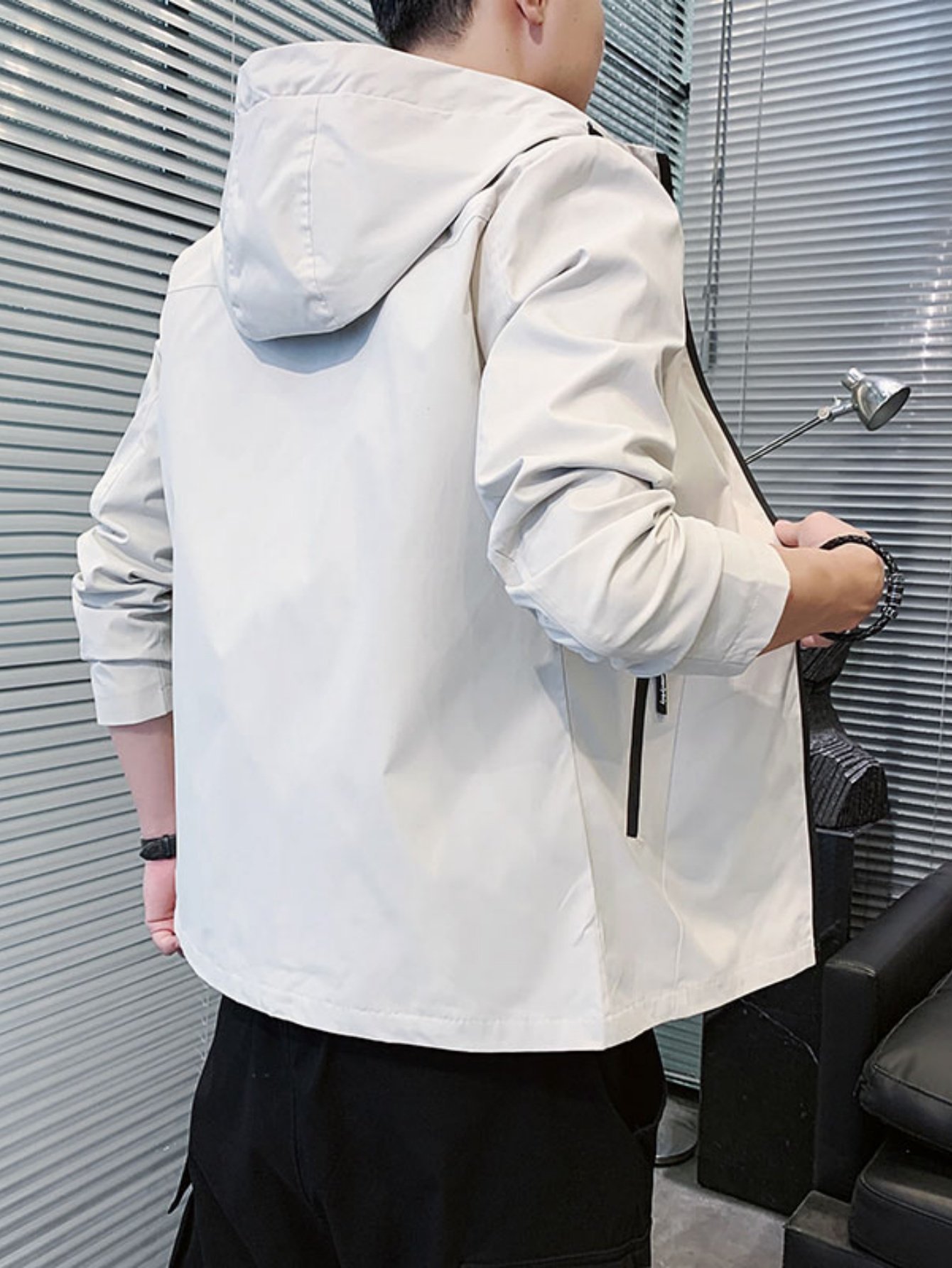 Men Beige Zip-Up Hooded Jacket