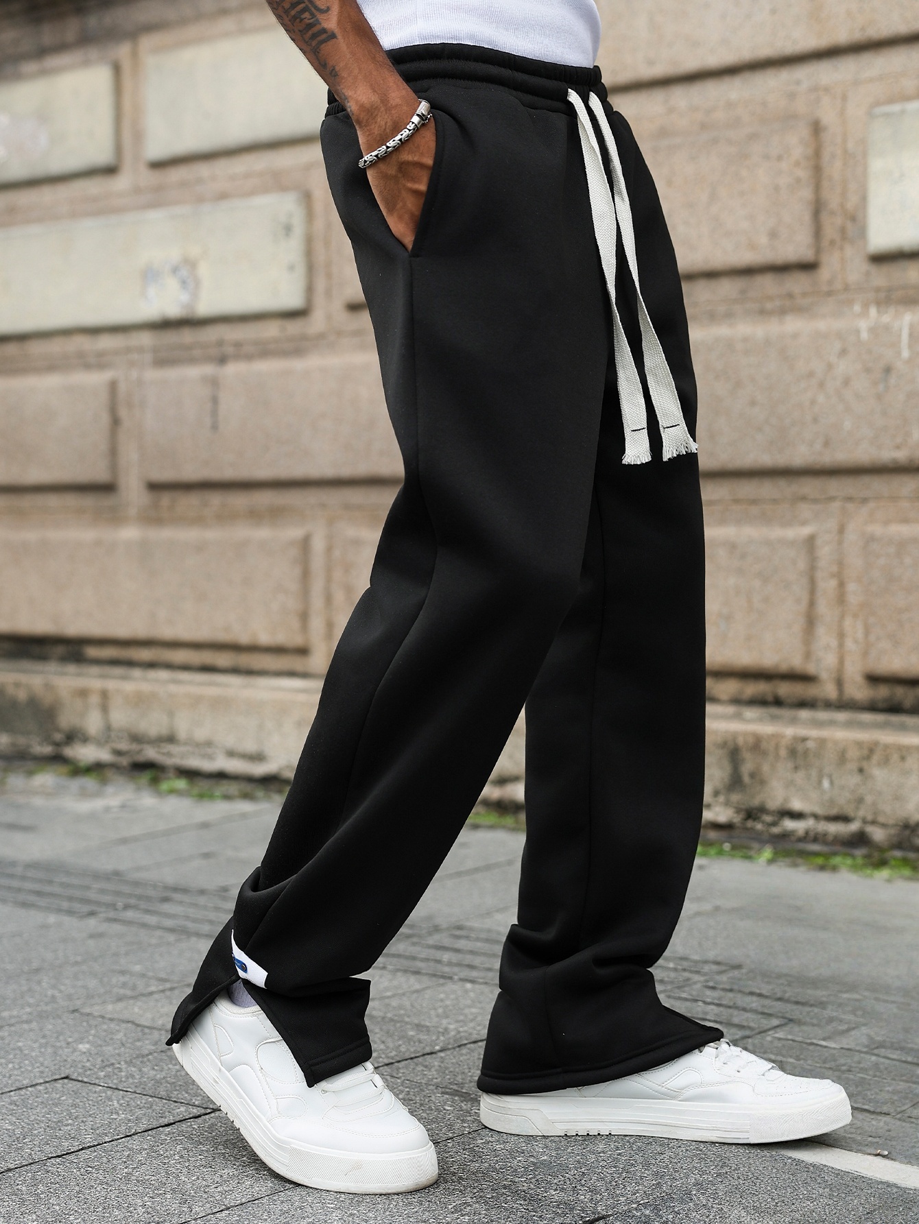Men Black Straight Leg Trousers