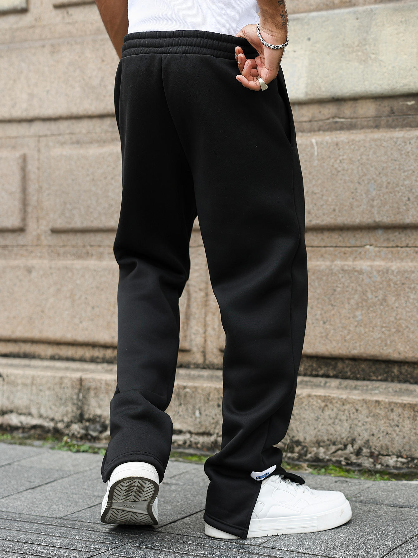Men Black Straight Leg Trousers