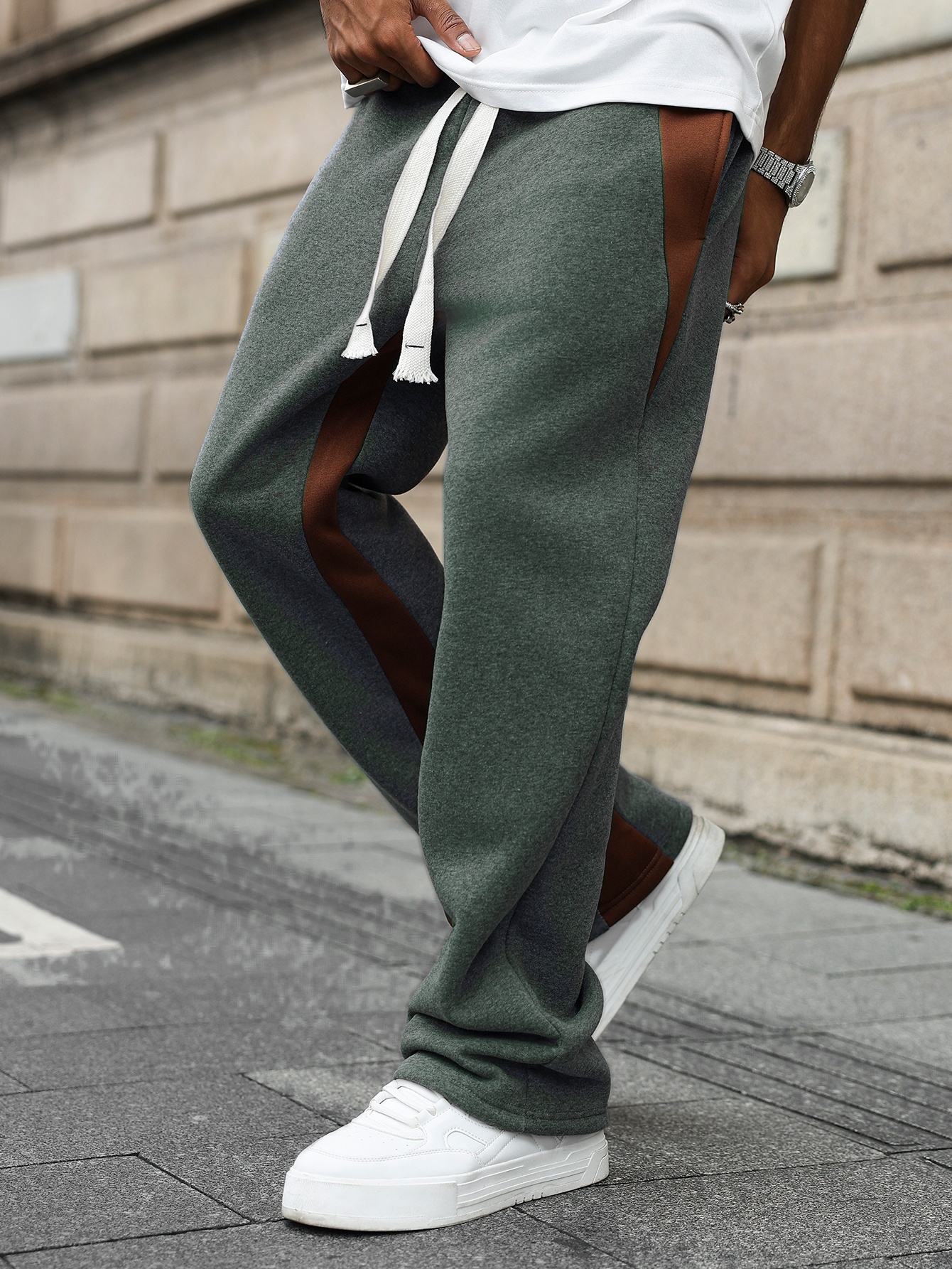 Men Grey Relaxed Fit Trousers with Side Stripes