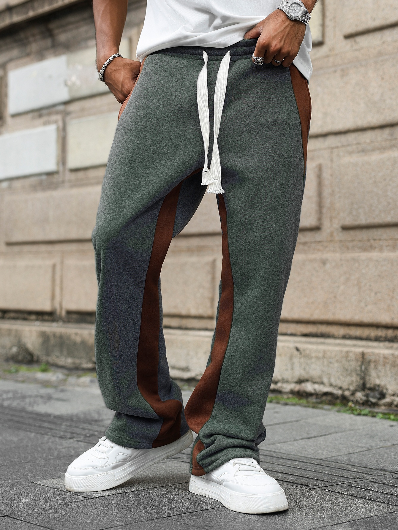 Men Grey Relaxed Fit Trousers with Side Stripes