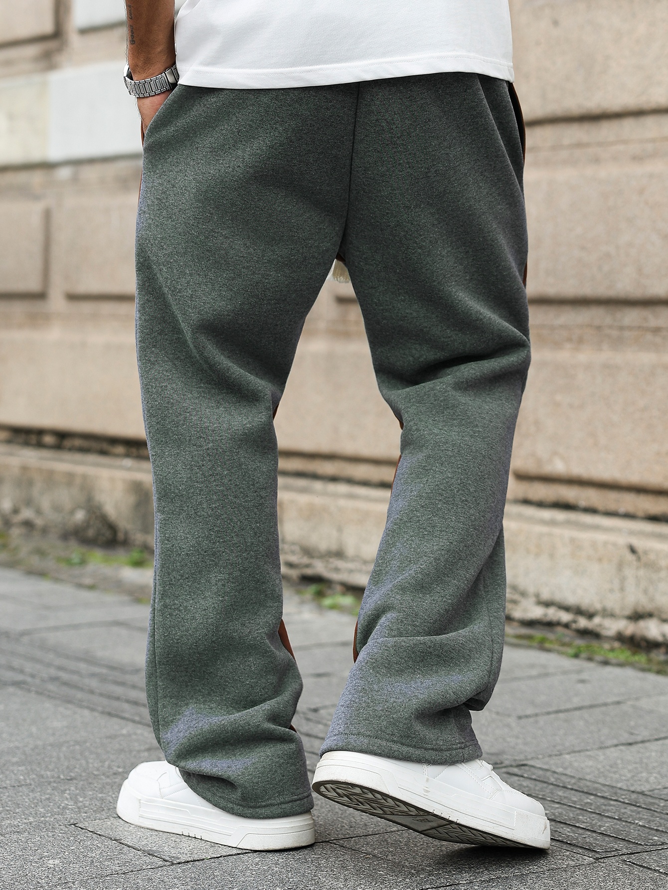 Men Grey Relaxed Fit Trousers with Side Stripes
