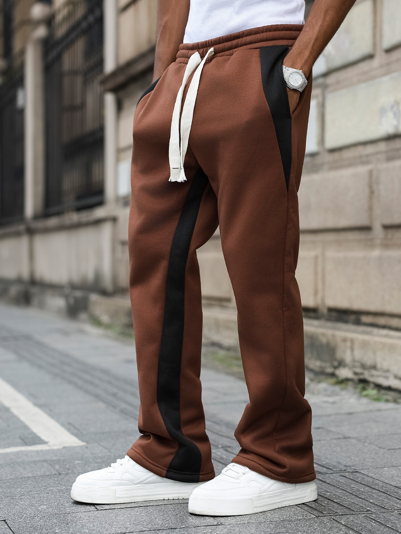 Men Brown Straight Leg Trousers
