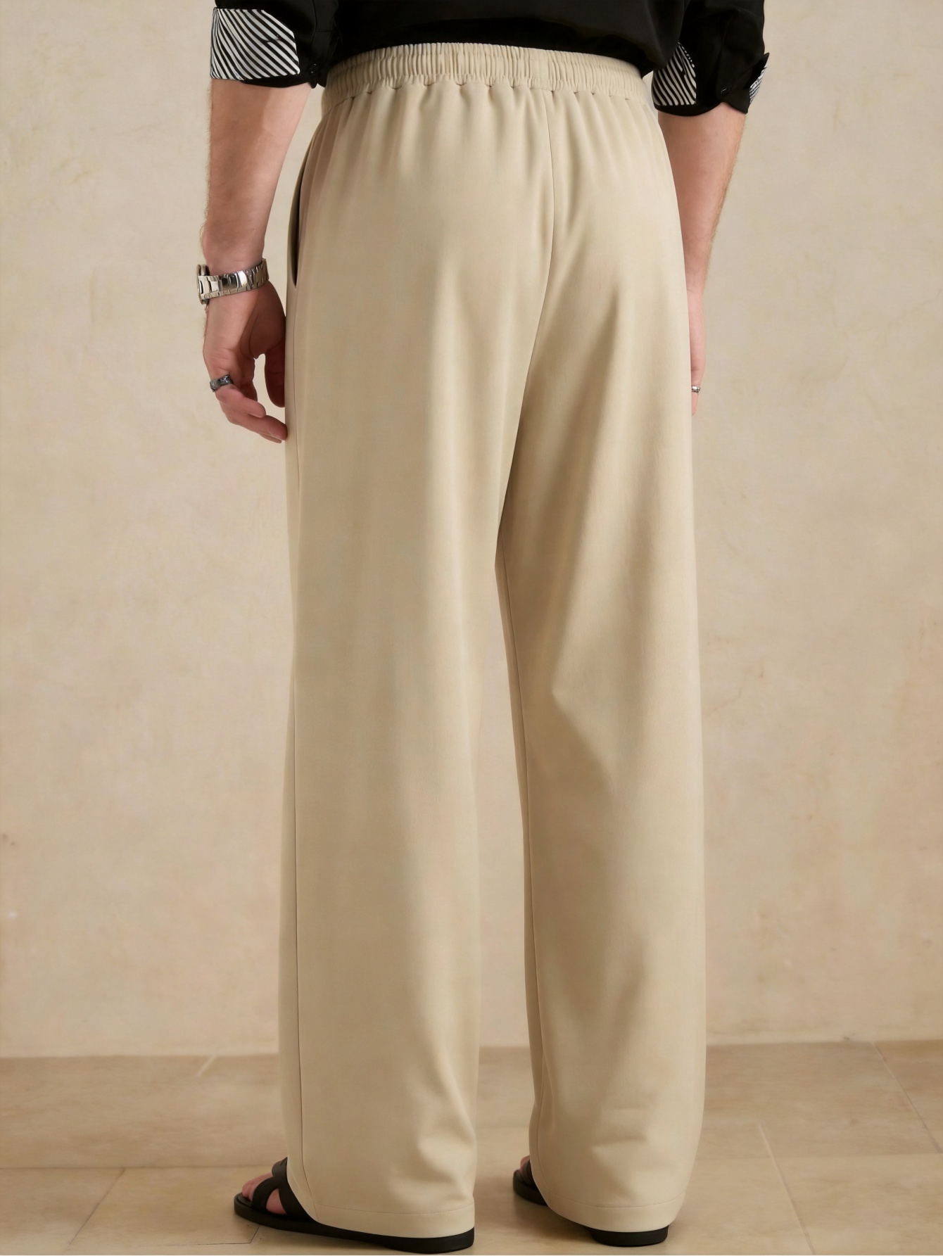 Men Tan Wide-Leg Drawstring Trousers