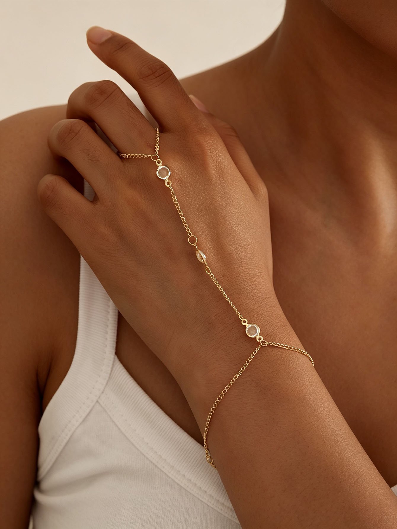 Gold Charm Hand Chain Bracelet - Casual Everyday Wear.