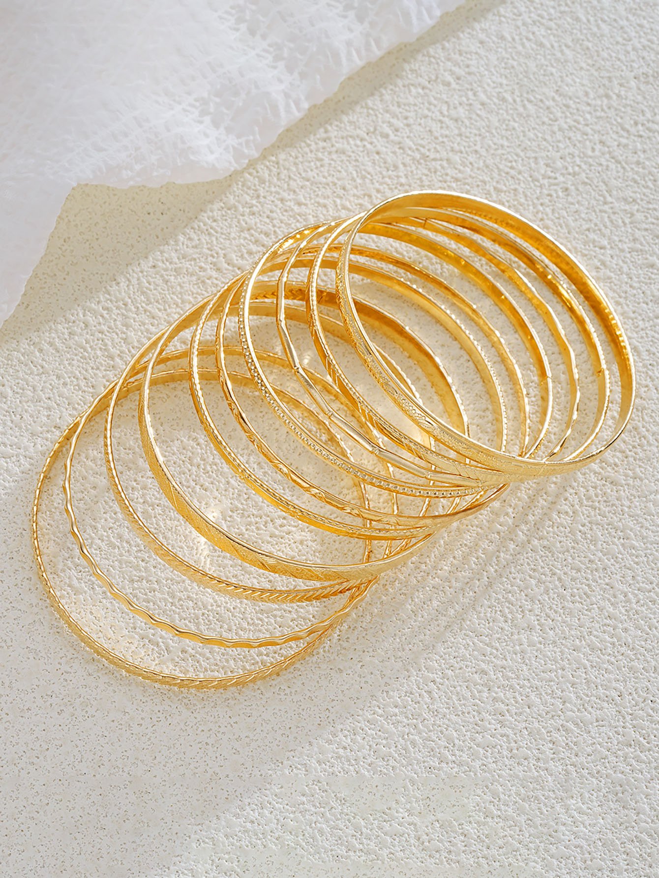 Gold Plated Stackable Bangles Set (10 Pcs) - Casual Everyday Jewelry for Women.