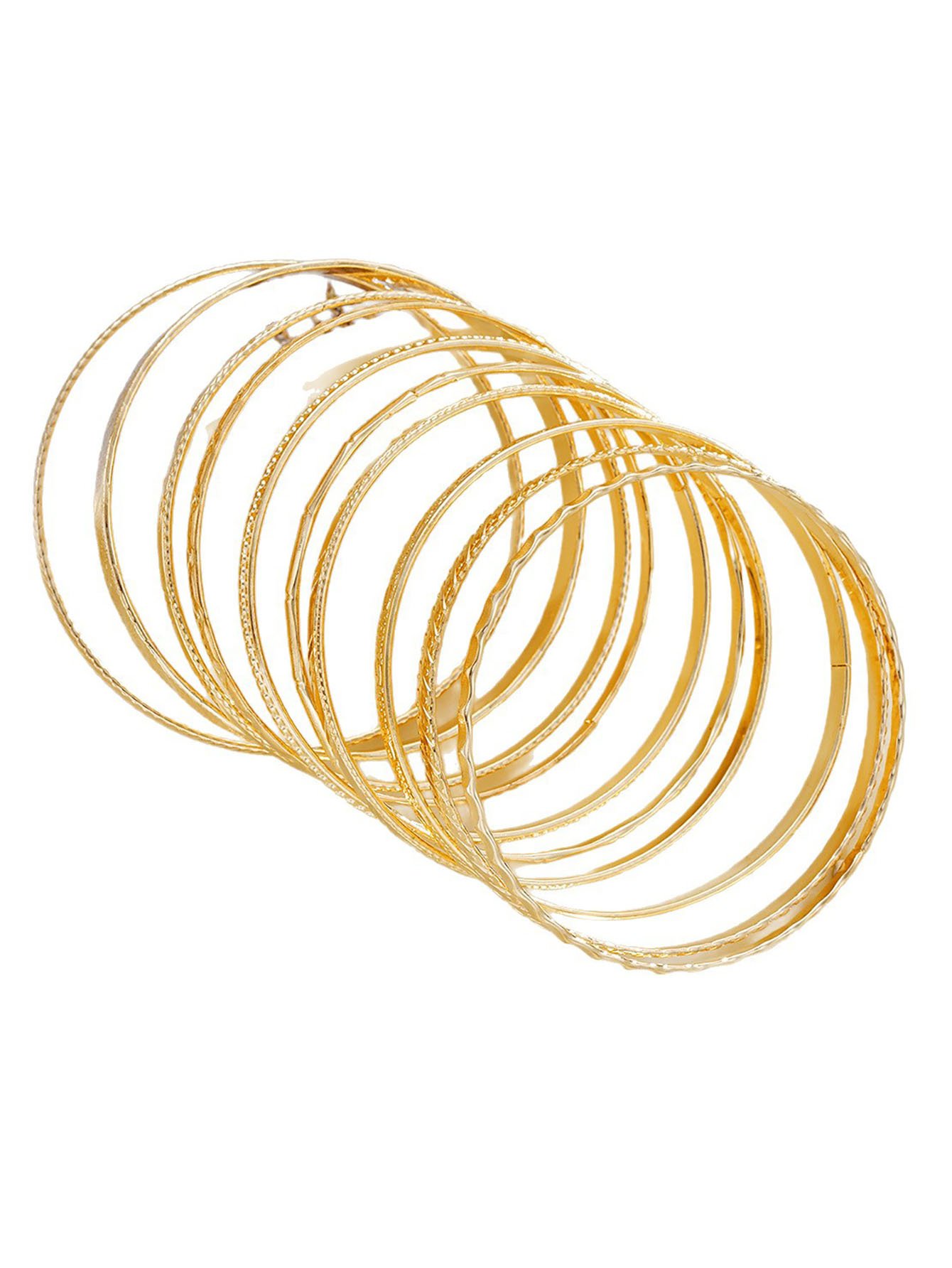 Gold Plated Stackable Bangles Set (10 Pcs) - Casual Everyday Jewelry for Women.