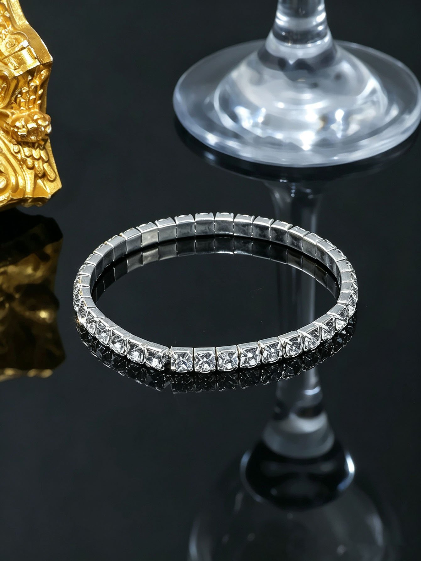 Silver Diamond Tennis Bracelet for Women - Casual Charm Style.