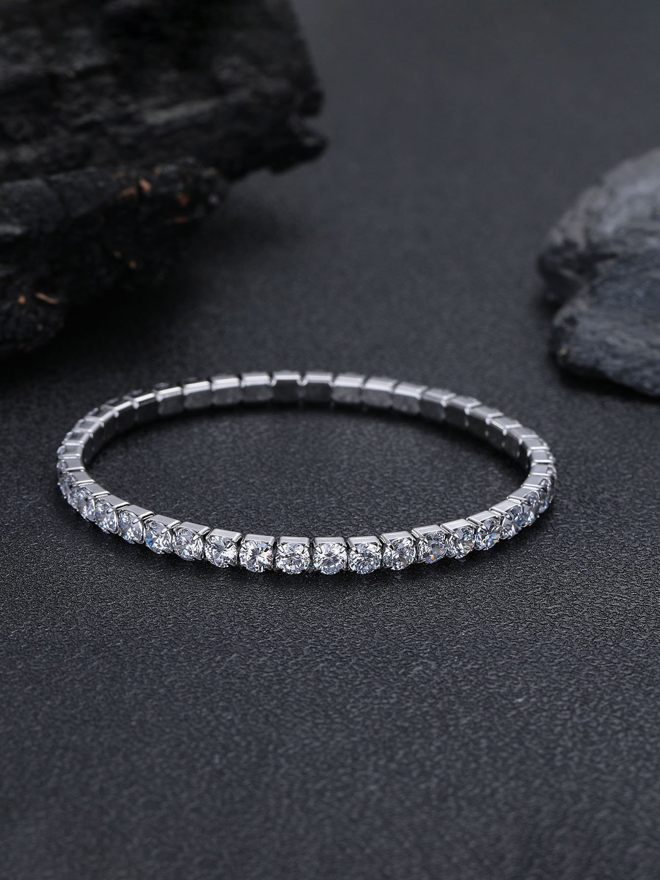 Silver Diamond Tennis Bracelet for Women - Casual Charm Style.
