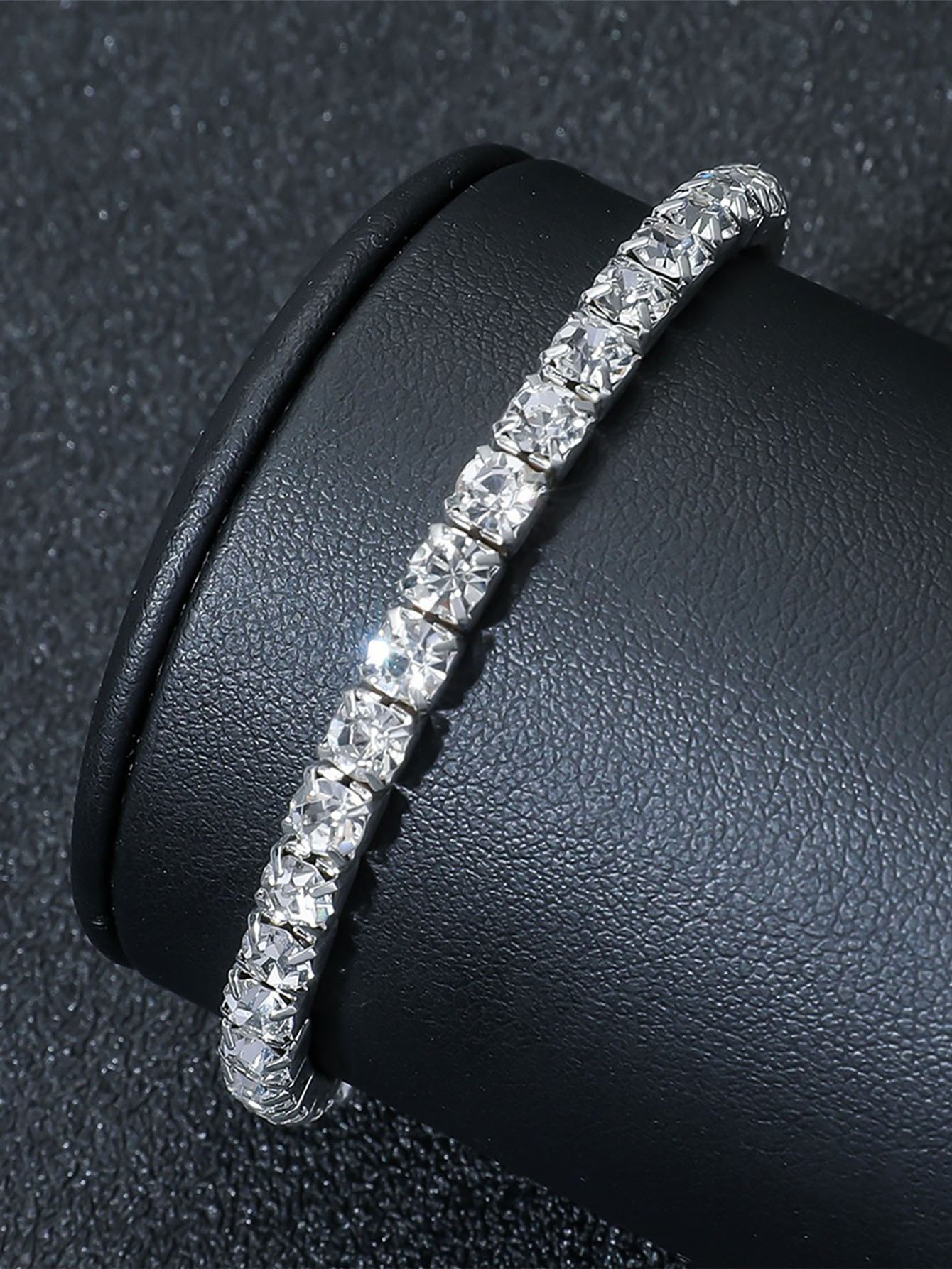 Silver Diamond Tennis Bracelet for Women - Casual Charm Style.