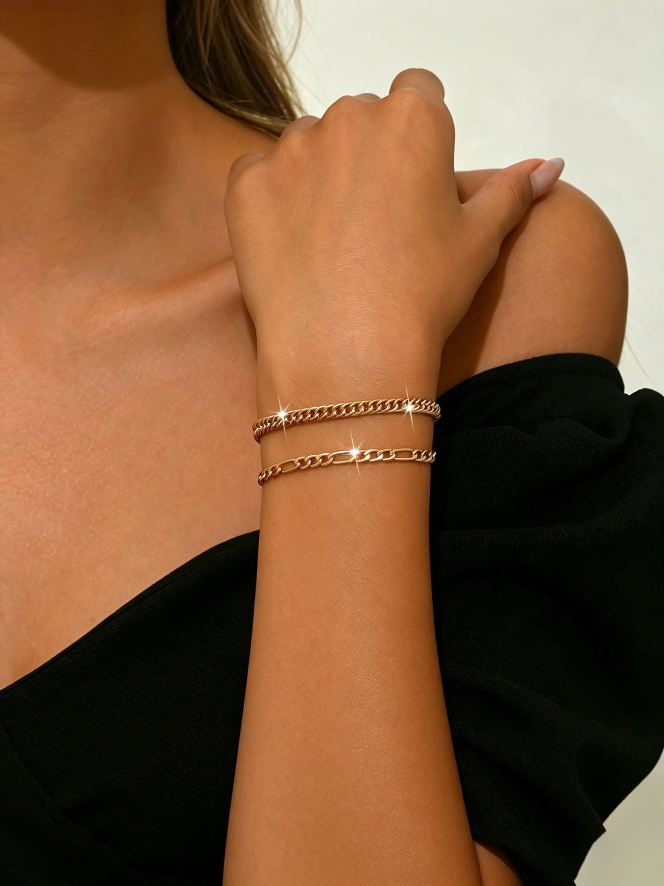 Gold Chain Bracelet Set for Women - Casual Charm Bracelets (Pack of 2).