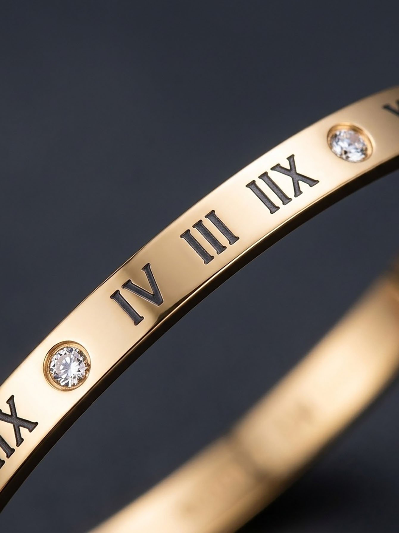 Luxurious Gold Roman Numeral Bangle and Chain Bracelet Set - 2 Pcs.