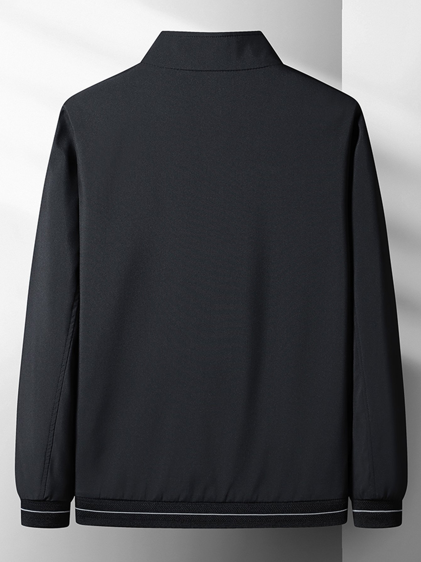 Men Black Plain Zip-Up Bomber Jacket