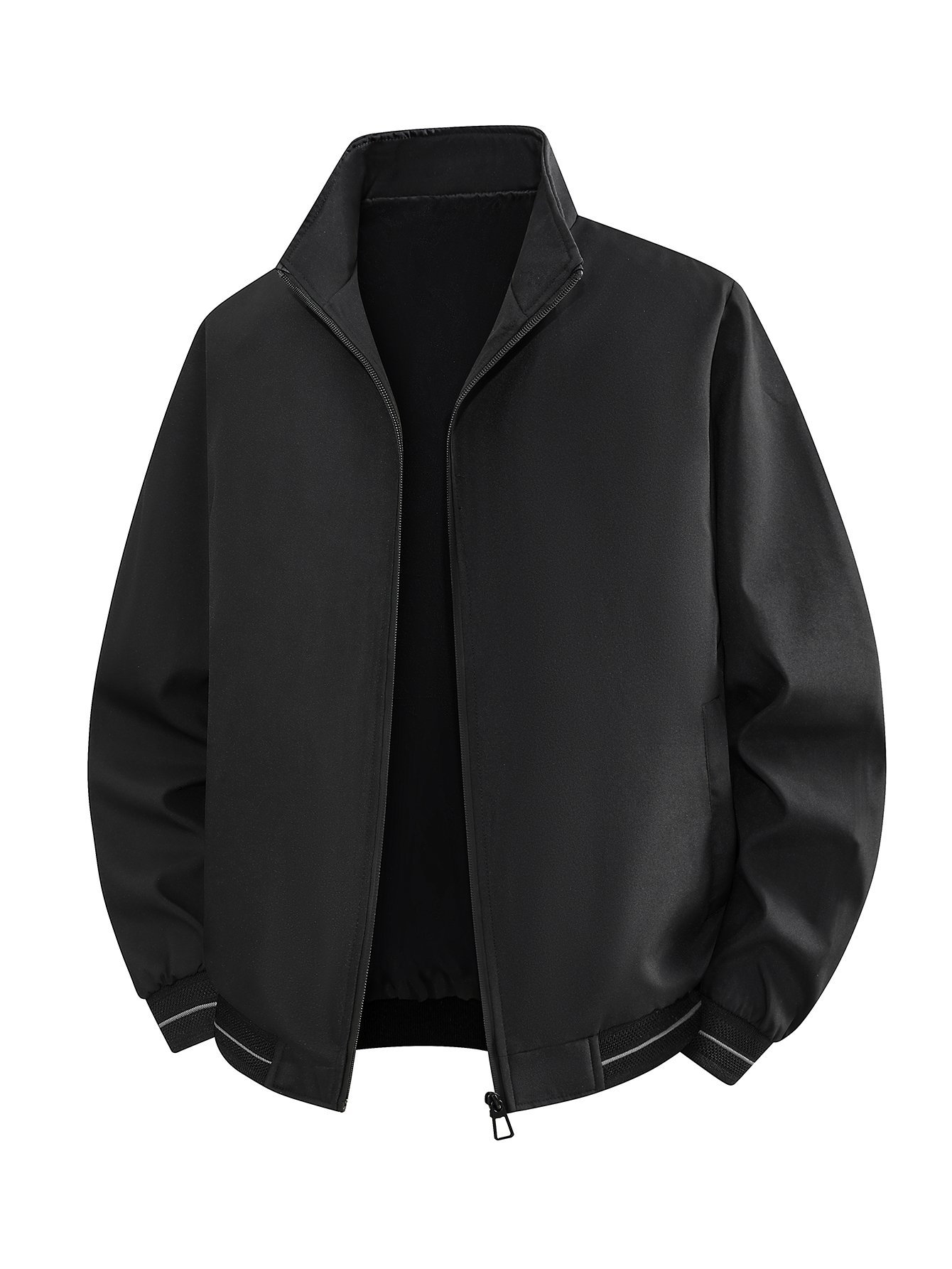Men Black Plain Zip-Up Bomber Jacket