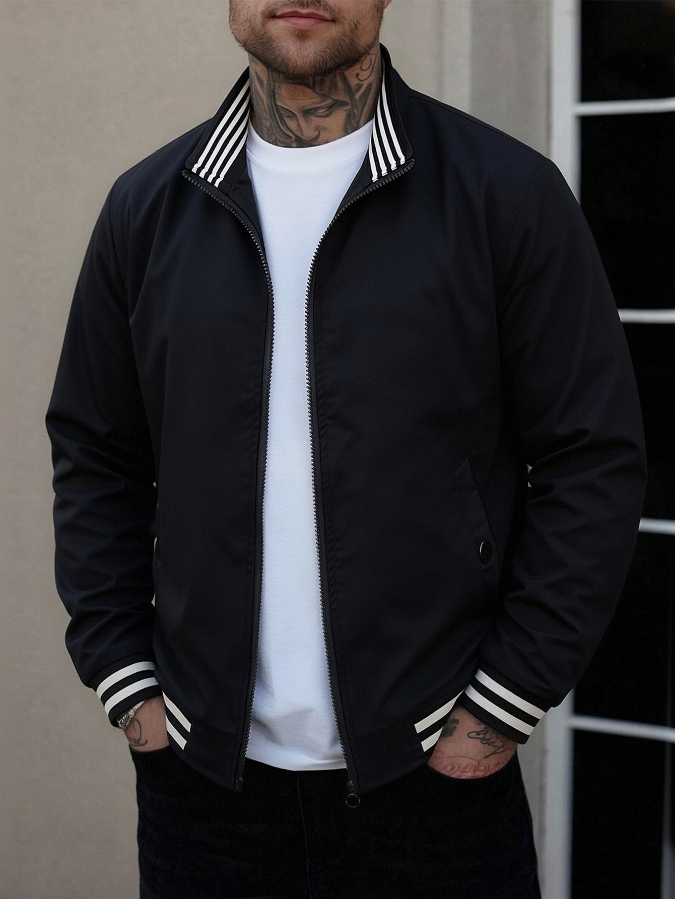 Men Striped Zip-Up Bomber Jacket