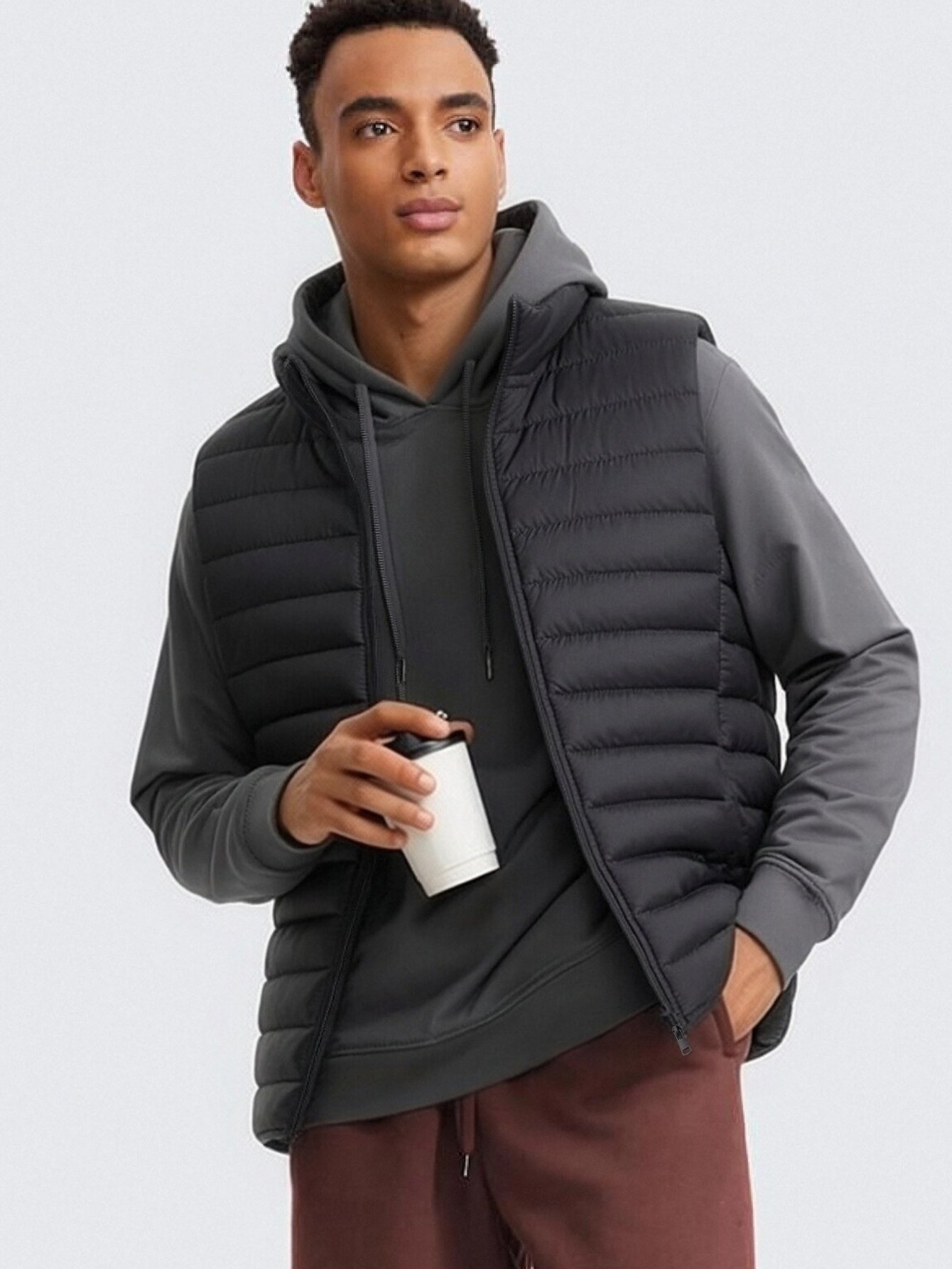 Men Black Padded Zip-Up Vest