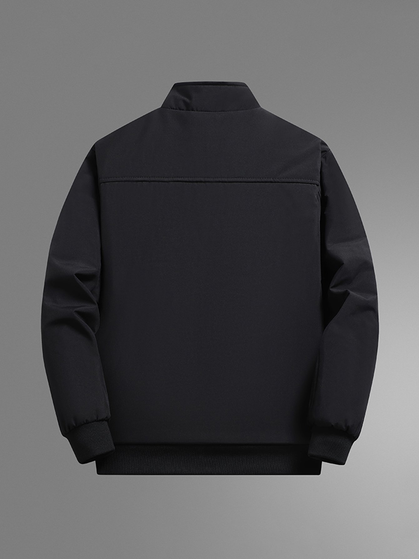 Men Black Zip-Up Plain Bomber Jacket