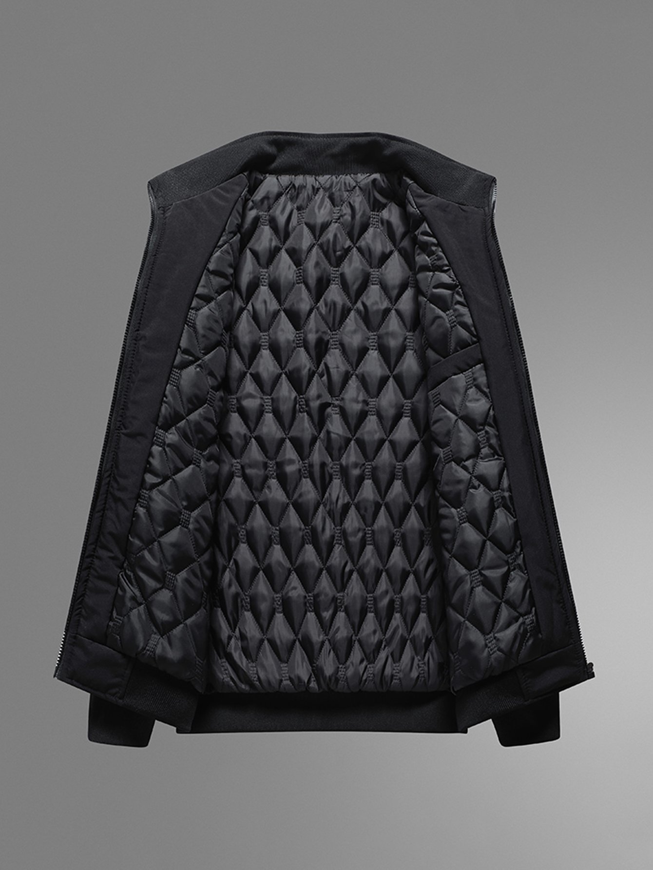 Men Black Zip-Up Plain Bomber Jacket