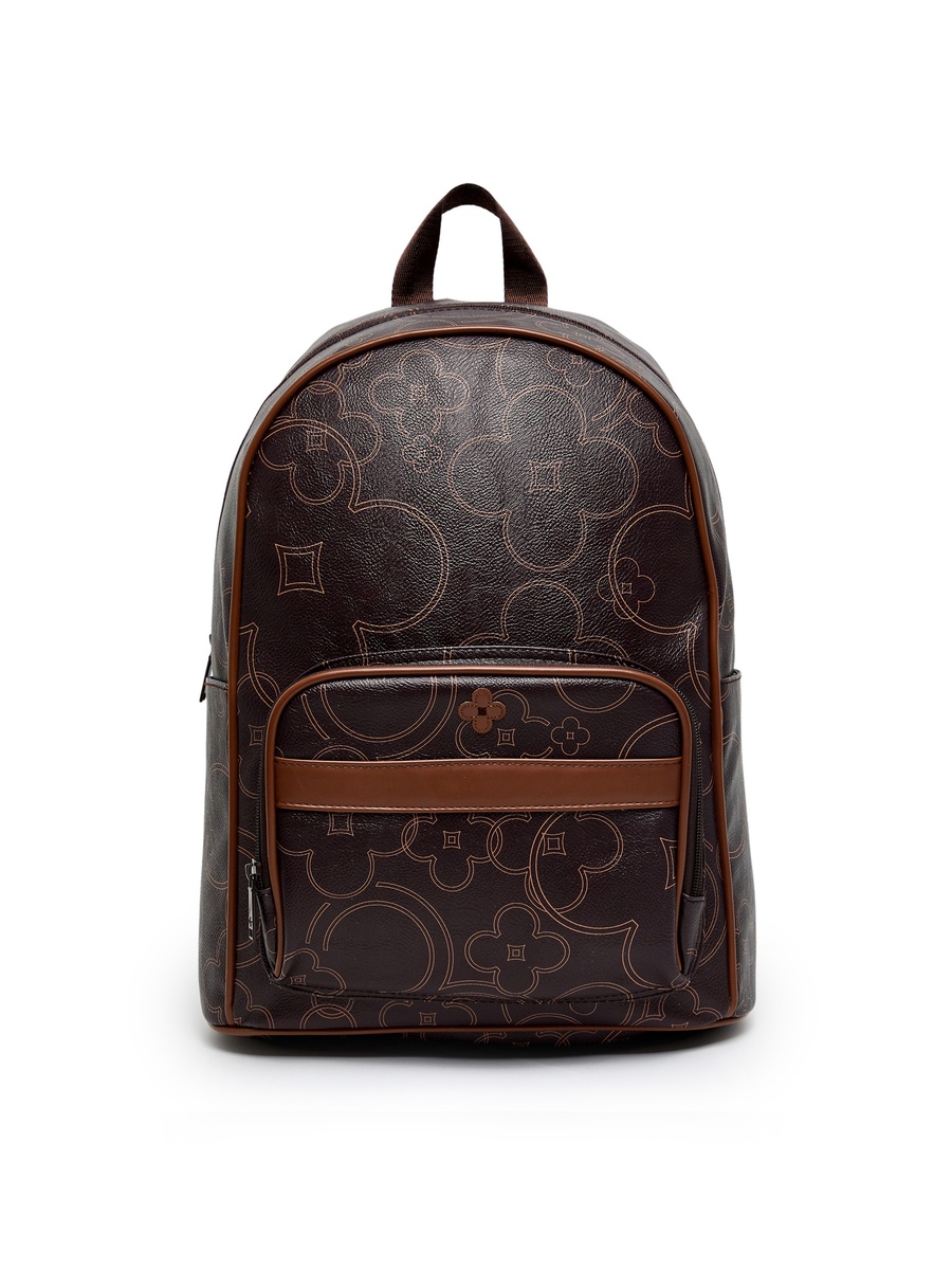 Logo Patterned Front Pocket Backpack