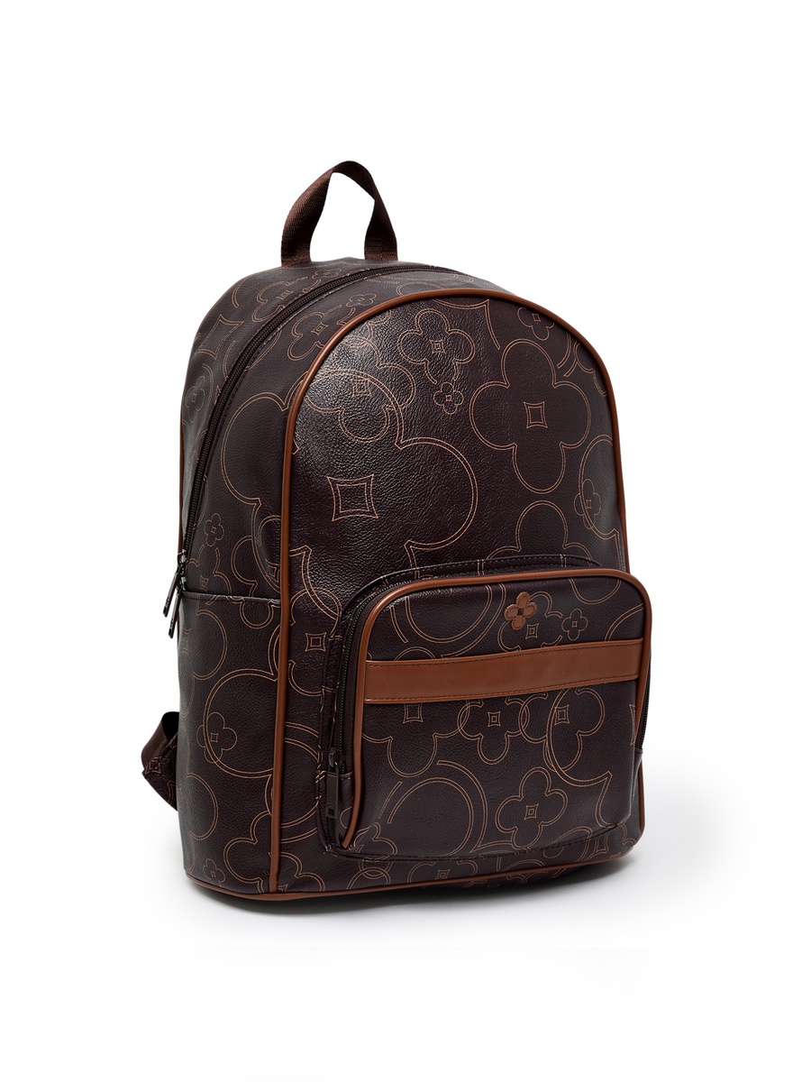 Logo Patterned Front Pocket Backpack