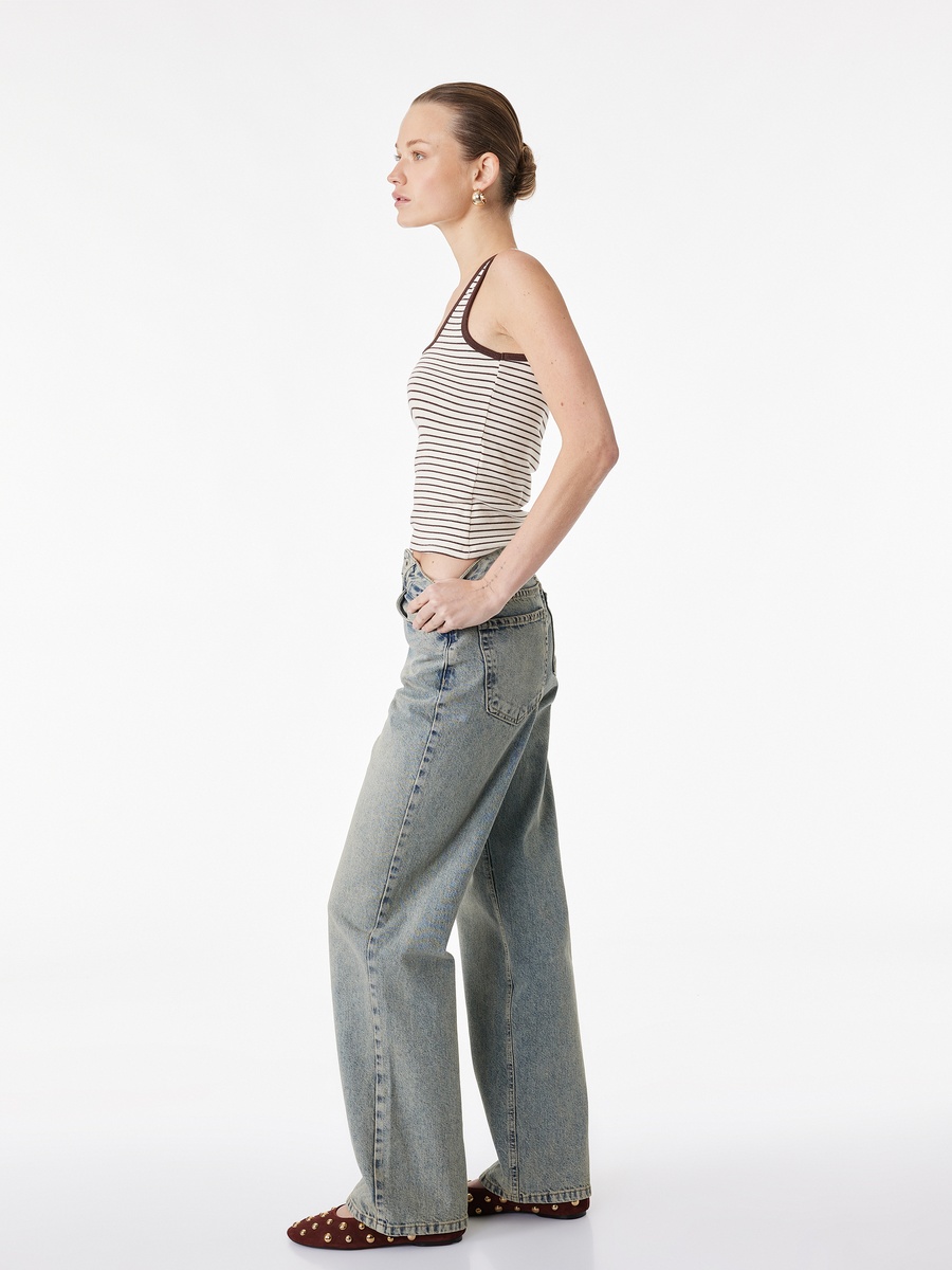 Mid Rise Washed Straight Jeans
